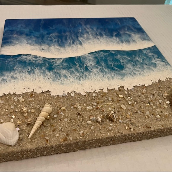 Resin textured ocean wall art 12 x 12 on wood - Picture 4 of 6